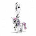 DIY colorful enamel unicorn charm in S925 silver for bead bracelets and necklaces - Standard Spec / Silver Unicorn (001)