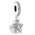 Silver starfish and seashell charm with pavé rhinestones for DIY charm bracelets - Starfish Shell Double Dangle (#11)