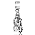 Silver peanut charm with hollow mesh texture and two white pearls for DIY jewelry - Peanut Hollow Dangle (#14)