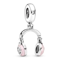 DIY colorful acrylic jewelry charm featuring pink enamel headphone pendant in silver - Pink Fashion Headphones Style