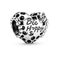 Hollow heart-shaped bee happy charm in s925 silver with honeycomb pattern and bee motif - Bee Happy Bee Hollow Heart Charm (#22)