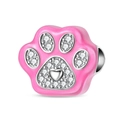 Pink enamel cat paw charm with heart detail and sparkling zircons for DIY bracelets - Pink Cat Paw Bead