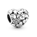 Silver plated hollow heart charm with sparkling rhinestones for DIY bracelet making - Layered Rhinestone Heart Charm (#27)