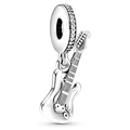 Exquisite silver electric guitar charm pendant with sparkling cubic zirconia on top ring - Rhinestone Electric Guitar Dangle (#28)