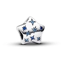 Star-shaped silver bead charm with blue gemstone inlay for DIY bracelet jewelry - Blue Stone Rhinestone Star Charm (#33)