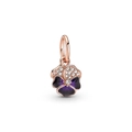 Pendentif pensée en or rose avec émail violet et cristaux pour bracelets de 3 mm - Pensée Violette Or Rose (H-5)