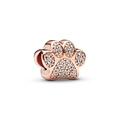 Charm patte de chat en or rose avec zircons blancs pour bracelets de 3mm - Patte de Chat Pavée Or Rose (H-9)