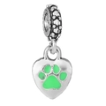 S925 silver heart charm with green enamel cat paw print for Pandora style bracelets - Normal Specification / Silver Heart Green Paw Pendant (#27)