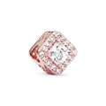 Charm carré en or rose avec cristal pour bracelets de 3mm de largeur - Carré Pavé Or Rose (H-19)