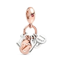 Pendentif bicolore argent et or rose I Love You coeur avec pierre précieuse rouge - I Love U Or Rose (H-20)