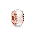 Charm cœur ajouré en or rose avec verre pailleté rose pour bracelets de 3 mm - Murano à Paillettes Or Rose (H-21)