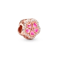 Charme de fleur en or rose avec émail rose et zircons pour bracelets de 3mm - Fleur en Émail Rose Or Rose (H-23)