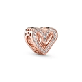 Charme de coeur en or rose avec zircons et motif ajouré pour bracelet de 3mm - Cœur Creux Or Rose (H-28)