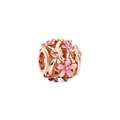 Charm fleur évidée en or rose avec émail rose et abeille pour bracelet 3mm - Fleur & Abeille Or Rose (H-30)