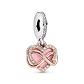 Charm cœur en émail rose avec symbole infini or rose pour bracelets de 3 mm - Crochet Cœur Infini Or Rose (H-33)