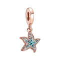 Charm étoile de mer rose doré avec cristaux bleus pour bracelet 3mm à bord perlé - Étoile de Mer Or Rose (H-34)