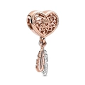 Charm attrape-rêves cœur or rose avec plumes bicolores pour bracelets 3mm - Attrape-Rêves Cœur Or Rose (H-35)