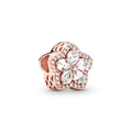 Charm fleur en or rose avec zircons et cœurs ajourés pour bracelets de 3 mm - Fleur à 5 Pétales Pavée Or Rose (H-36)