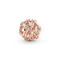 Perle géométrique ajourée en or rose sertie de zircones pour bracelets de 3mm - Balle à Cadre Creux Or Rose (H-37)