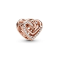 Charm cœur ajouré en or rose avec zircons blancs pour bracelets de 3mm - Cœur Entrelacé Or Rose (H-38)