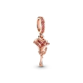 Charm fleur 3D élégant en or rose avec cristaux roses et bélière sertie pour bracelets - Rose 3D Or Rose (H-40)