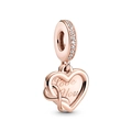 Charme coeur or rose gravé Love You avec zircons pour bracelets de 3mm - Plaque Cœur Love You Or Rose (H-41)