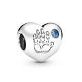 Silver heart charm with handprint engraving and blue gemstone for bead bracelets - Blue Stone Handprint Heart Style (#73)