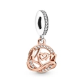 Charm Mom en or rose avec zircons pavés et détail cœur pour bracelets de 3mm - Lettre Mom Pavée Or Rose (H-42)
