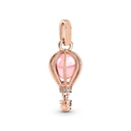Pendentif montgolfière en or rose avec orbe rose et panier décoré d'un petit cœur - Montgolfière Balle Rose Or Rose (H-43)