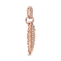 Charm plume en or rose avec pavé de zircons pour bracelets de 3mm - Plume Pavée Or Rose (H-44)