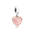 Charm cœur en or rose avec émail rose et motif floral pour bracelets de 3mm - Cœur en Émail Rose Or Rose (H-46)