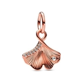Pendentif feuille de ginkgo en or rose avec zircons scintillants pour bracelets - Feuille Gemme Sertie Or Rose (H-48)