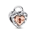 Pendentif cadenas en forme de cœur bicolore avec gravure Love is pour bracelets - Cadenas Love Is Or Rose (H-52)