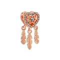 Charm attrape-rêves cœur en or rose avec étoile hexagramme et plumes - Plume Cœur Or Rose (H-53)