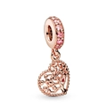 Rose gold family tree heart pendant charm with pink zircon and red enamel details - Love Tree of Life Pendant