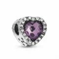 Ciondolo a cuore placcato argento con gemma viola e cristalli trasparenti attorno - Perla a Cuore con Gemma Viola e Strass (#50)