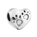 Silver heart charm with cat paw prints for European style beaded bracelets - Normal Specification / Silver Heart Double Paw Pendant (#48)