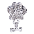 Silver dog paw and bone charm with sparkling rhinestones for custom bracelets - Normal Specification / Silver Dog Paw Bone Pendant (#47)