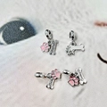 Silver alloy cat paw and bone charms with pink enamel and Baby engraving - Normal Specification / Silver Pink Paw Bone Set (#49)