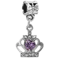 Silver crown charm with purple heart-shaped stone and cubic zirconia for DIY bracelets - Purple Heart Crown Style (32) / 4mm / 32