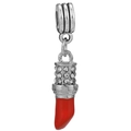 Lipstick charm pendant with red enamel and white cubic zirconia in silver finish - Normal Specification / Rose Red Lipstick Charm (030)