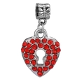 Silver-toned heart charm with red pave crystals and keyhole detail for bracelets - Red Heart Lock (021)