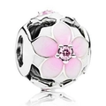 Pink magnolia flower charm bead in silver finish with sparkling center cubic zirconia - Round Pink Sakura (4)