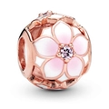 Rose gold flower bead charm with pink enamel petals and crystal center for DIY bracelets - Rose Gold Gradient Flower (6)