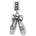 Antique silver ballet shoes charm with bow details and textured bead hole for DIY jewelry - Silver Ballet Shoes Pendant (#48)