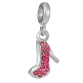 Silver high heel charm pendant with shimmering pink rhinestones for DIY bracelets - Silver With Red Rhinestone