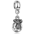Silver bead charm for DIY necklace featuring a dotted bow and snowflake engraved ball - Bowknot Snowflake Ball Pendant (#49)
