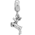 Silver reindeer charm pendant for bracelets featuring a leaping deer with vintage finish - Retro Oxidized Little Deer Pendant (#55)
