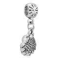 Silver vintage shell charm with white pearl bead for Pandora style bracelets - Retro Scallop Artificial Pearl Pendant (#56)
