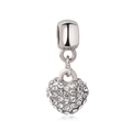 Macro detail of silver heart charm bead with sparkling pavé cubic zirconia inlay - Silver Pave Rhinestone Heart Pendant (L02212737-12)